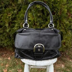 Coach Soho Large Black Leather Handbag with Oversize Buckle